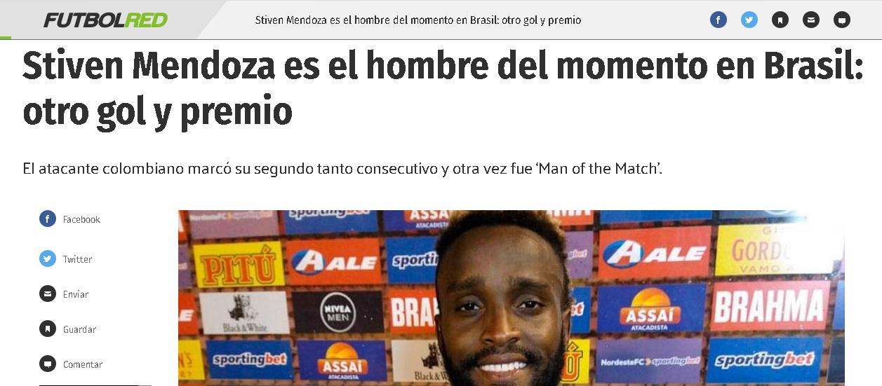 Mendoza é destaque no site futebolred