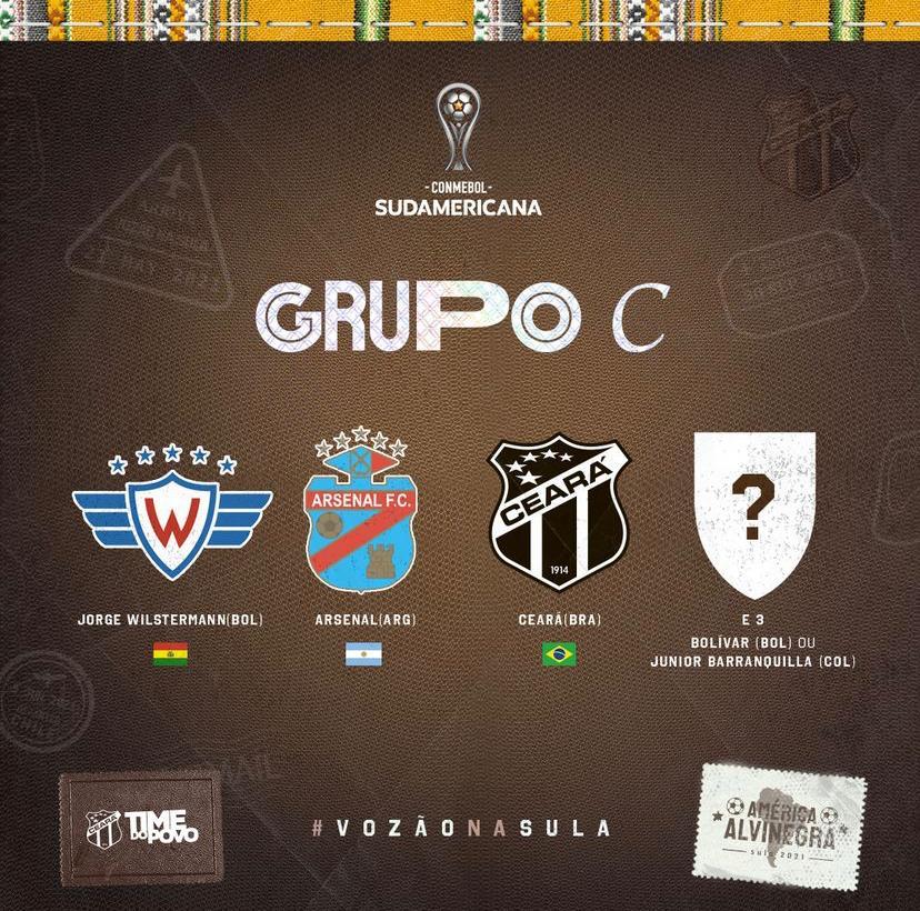Arte com os time do Grupo C, grupo do Ceará, na Sul-Americana
