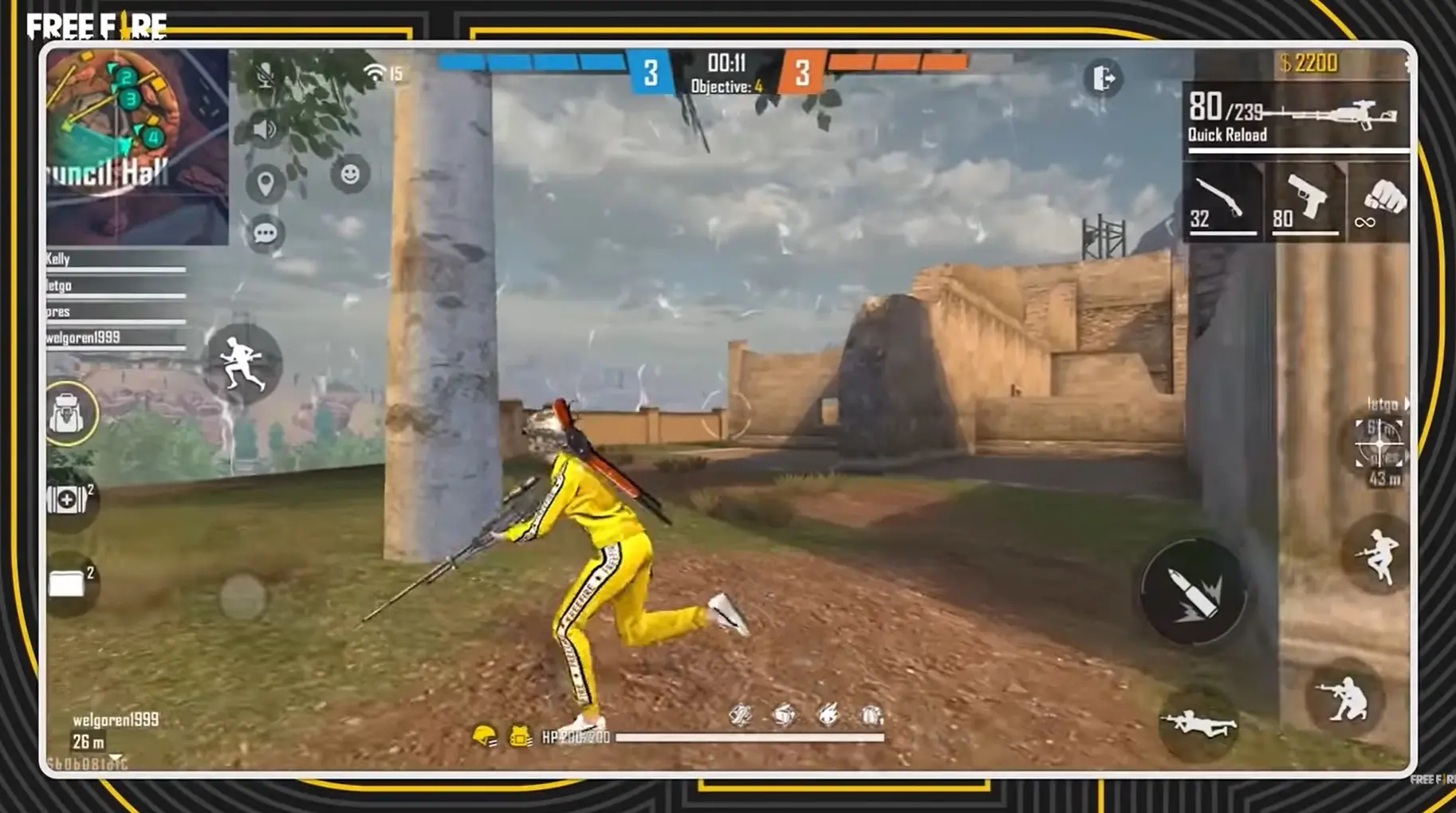 Gameplay com arma Kord no Free Fire