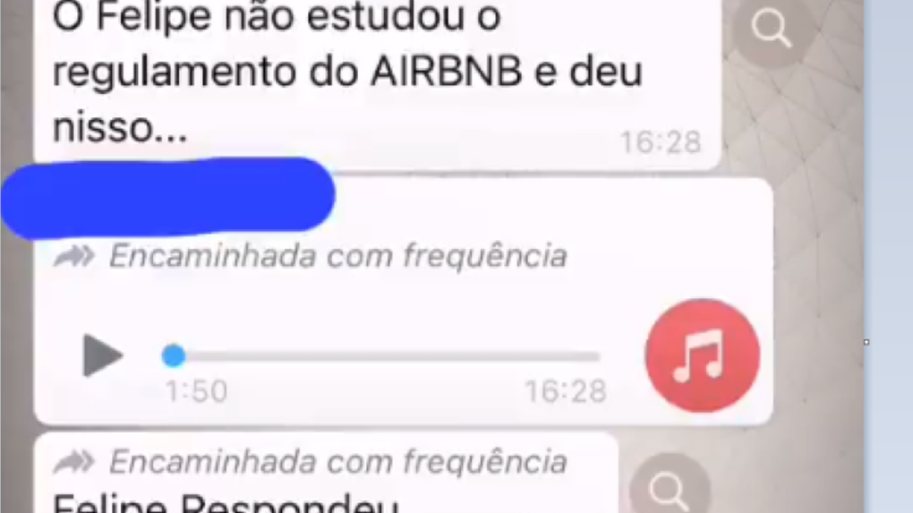Captura de tela de conversa no whatsapp sobre a suposta orgia do Airbnb