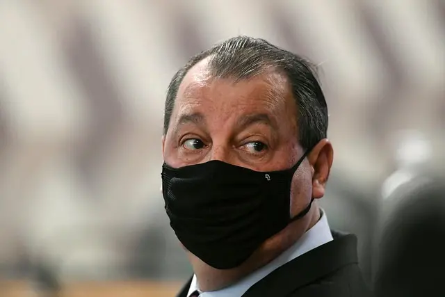 Omar Aziz durante primeira sessão da CPI da Covid-19, em abril de 2021