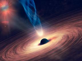 Buraco negro com nebulosa sobre estrelas coloridas e campos de nuvens no espaço sideral. Elementos desta imagem fornecidos pela NASA