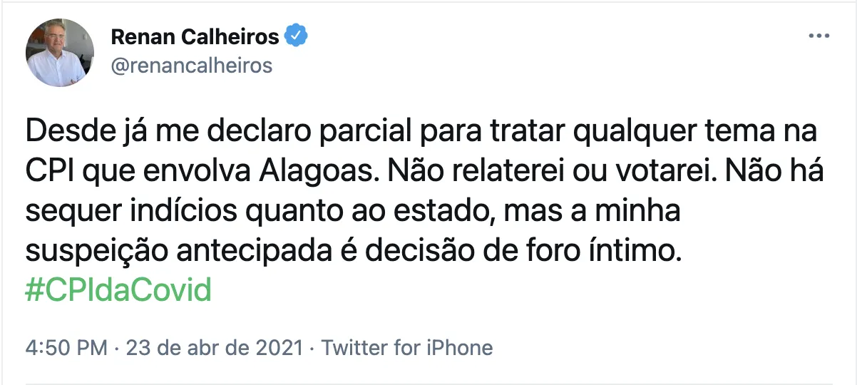 Senador Renan Calheiros foi indicado como relator da CPI, nesta terça-feira (28)