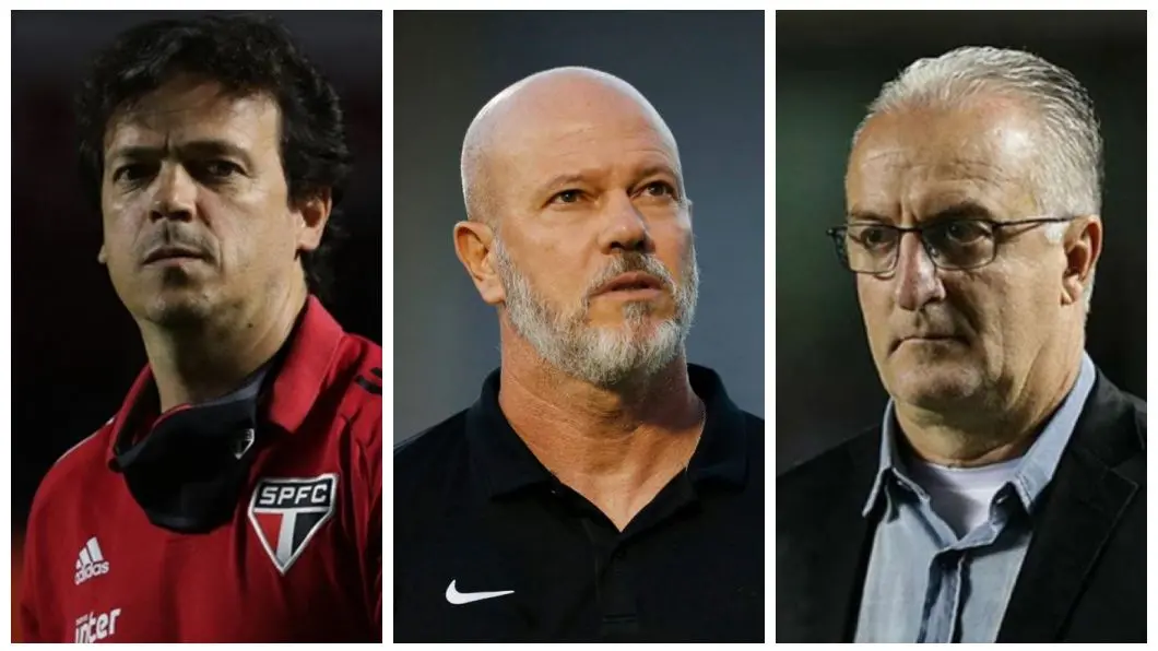 Arte com Fernando Diniz, Zago e Dorival Júnior