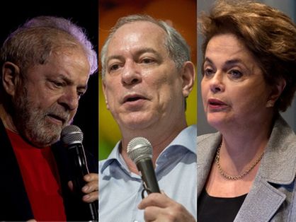 Lula, Dilma e Ciro falando em pronunciamento