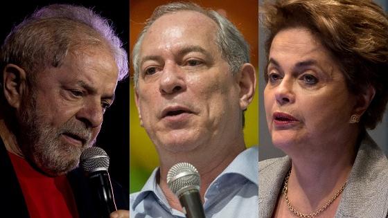 Lula, Dilma e Ciro falando em pronunciamento