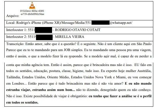 Trecho de conversa entre Rodrigo Cotait e MC Mirella