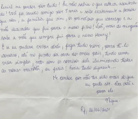 Carte de Monique a ex-marido