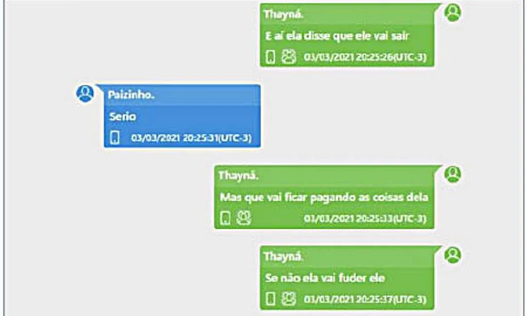 Em conversa com o pai, Thayna de Oliveira Ferreira disse que Monique pediu para Jairinho pagar as contas dela, ou iria “f… ele”