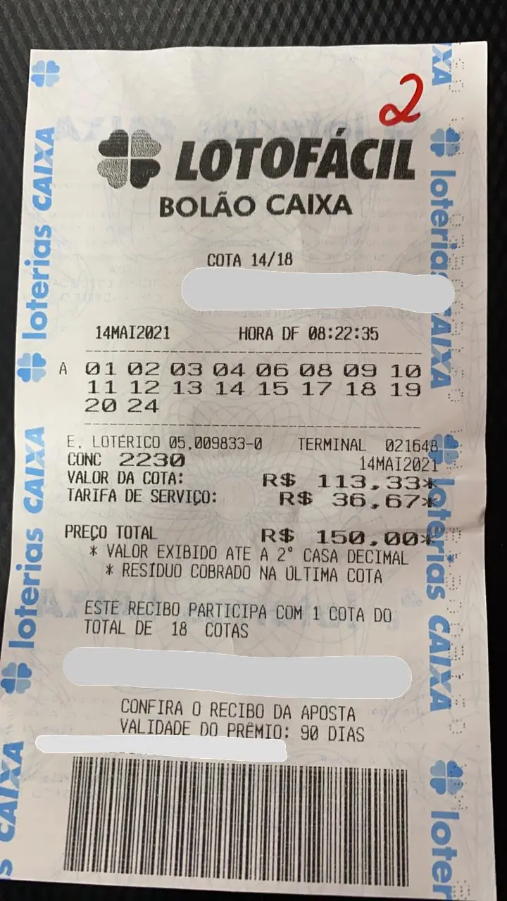 Esta é uma imagem do bolão vencedor da Lotofácil