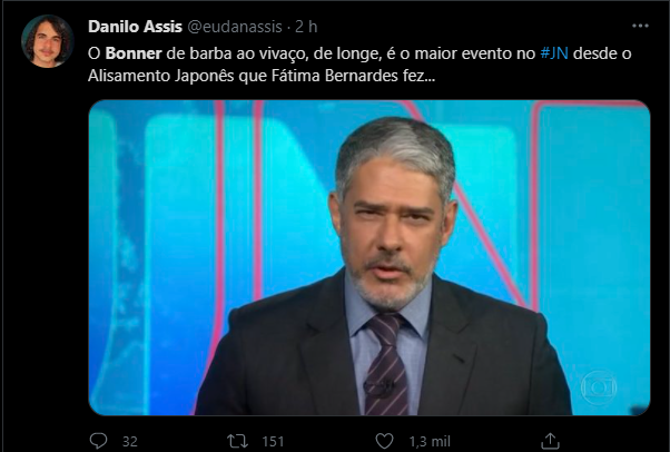 Captura de tela de meme de internauta sobre william bonner de barba