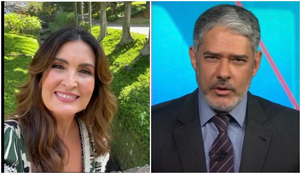 montagem com duas fotos de fátima bernardes e william bonner