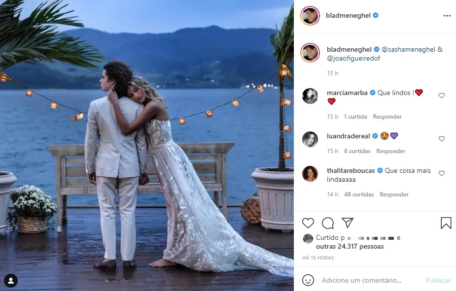 Noivos foram parabenizados por famosos como Marina Ruy Barbosa e Bruna Marquezine nas postagens do Instagram