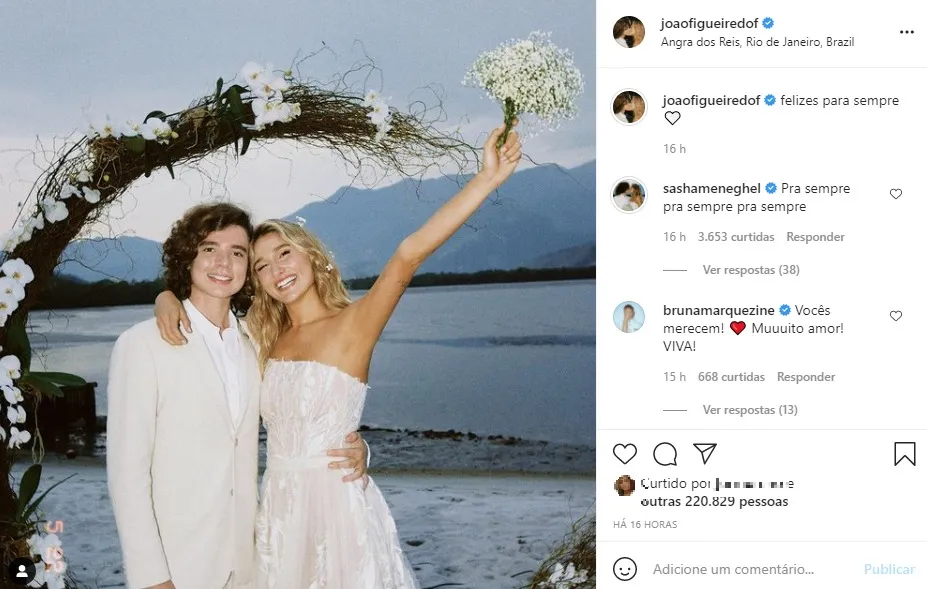 Desde o namoro, Sasha Meneghel compartilha a felicidade de estar iniciando uma nova etapa da vida ao lado do melhor amigo