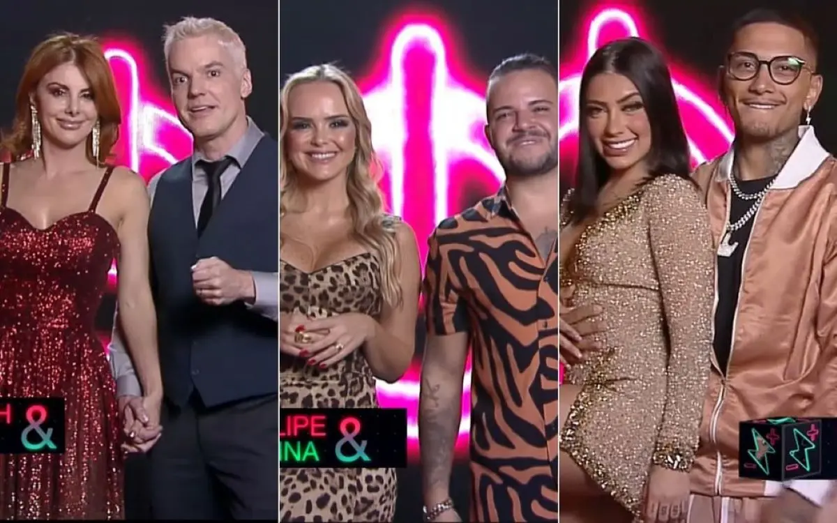 Montagem de fotoso dos casais do power couple que estão na D.R da semana