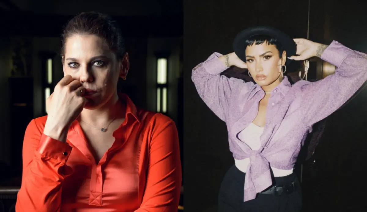 Montagem de fotos de Bárbara Paz e Demi Lovato, que revelaram serem pessoas não-binárias