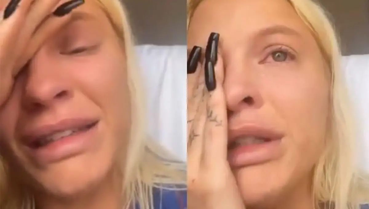 Montagem de imagens em que luísa sonza aparece chorando