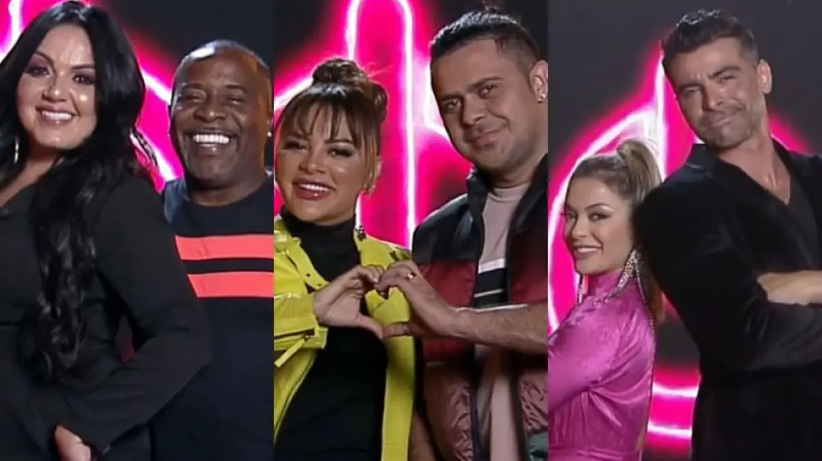 montagem de fotos dos casais da D.R da semana do power couple: bibi e pimpolho, márcia fellipe e rod bala e li martins e jp mantovani