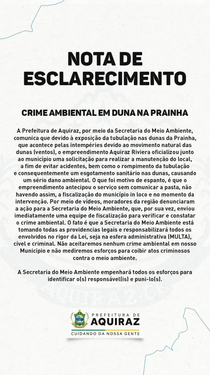 Em nota, a prefeitura do município disse que 