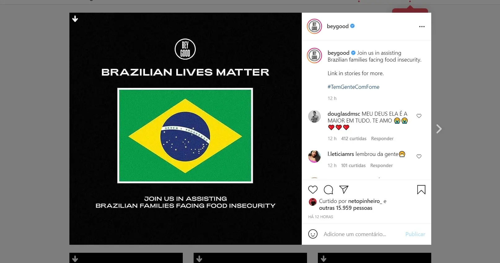 Publicação em rede social do projeto BeyGood