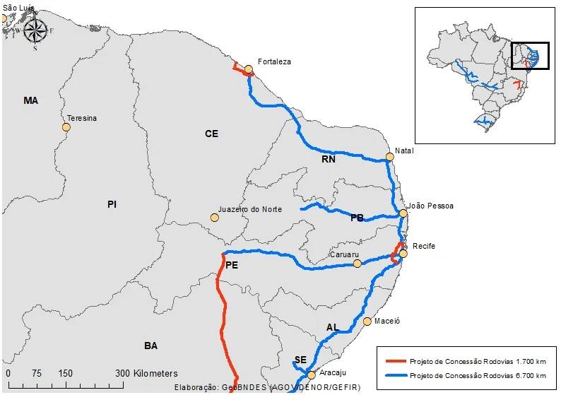 Rodovias em azul estão com os estudos mais avançados.