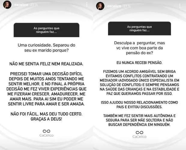 Publicação feita em rede social de Carol Celico