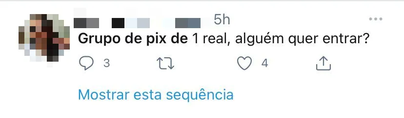 Anúncio de grupo do Pix no Twitter