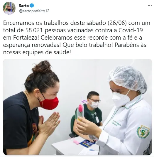 Prefeito Sarto Nogueira comemorou a marca nas redes sociais
