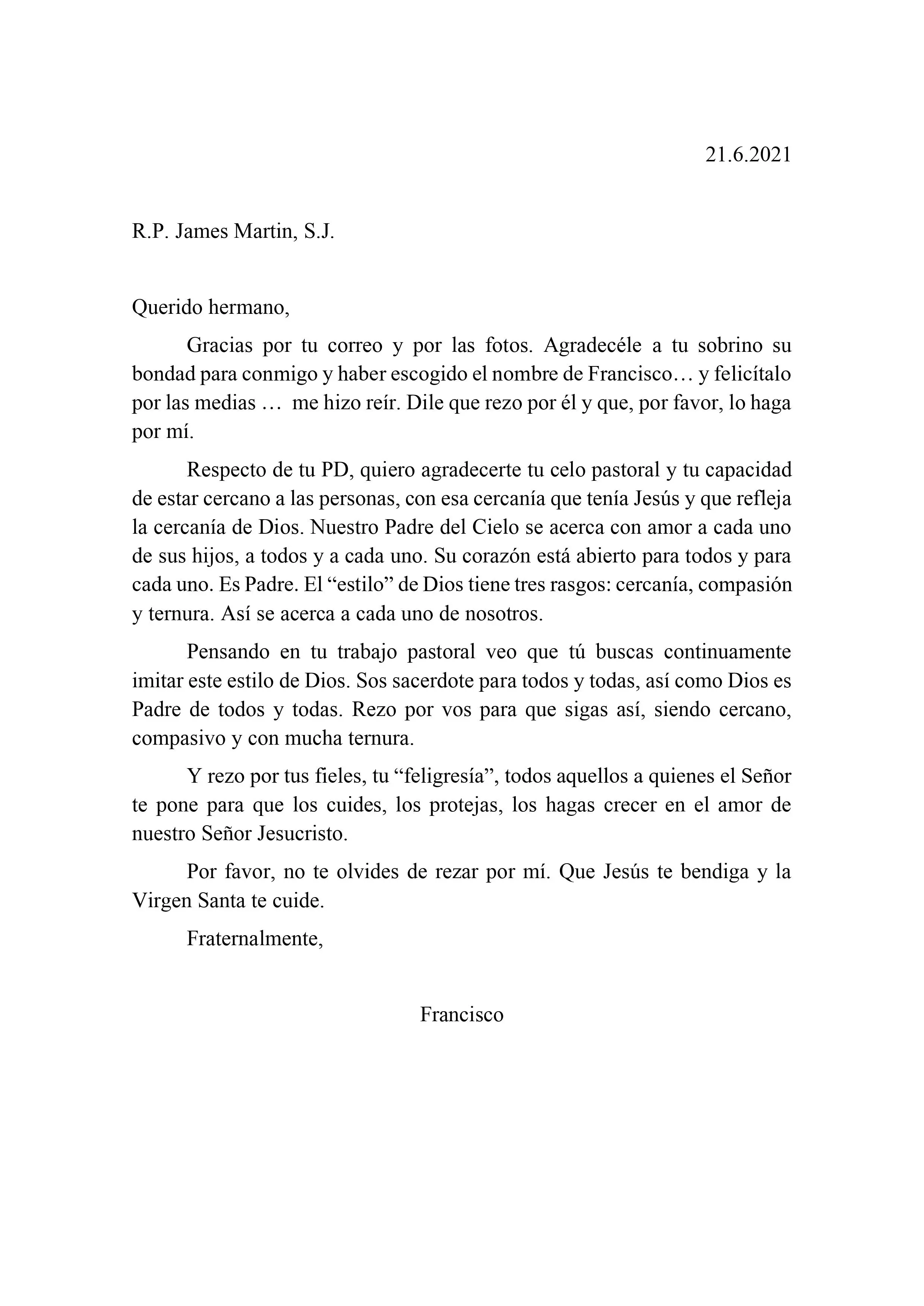 carta do papa Francisco
