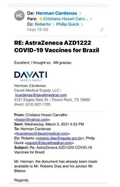 E-mails mostram negociação de venda de vacinas entre Ministério da Saúde e representantes da empresa Davati Medical Supply