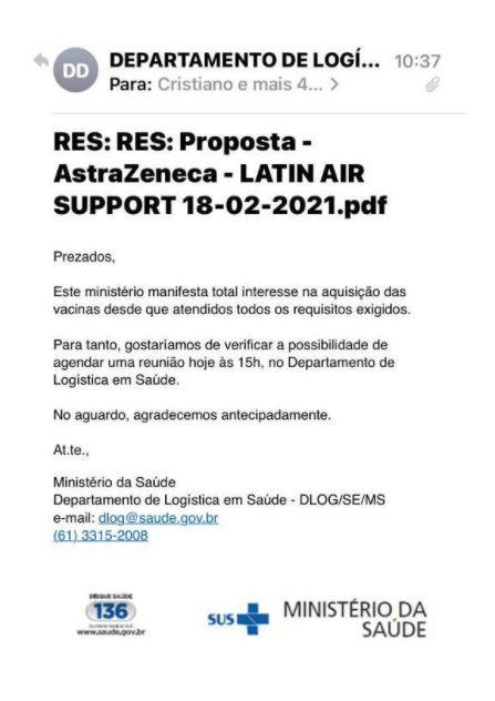 E-mails mostram negociação de venda de vacinas entre Ministério da Saúde e representantes da empresa Davati Medical Supply