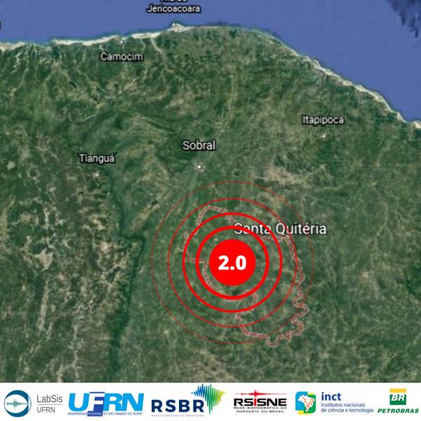Mapa do tremor de terra registrado em Santa Quitéria, no Ceará