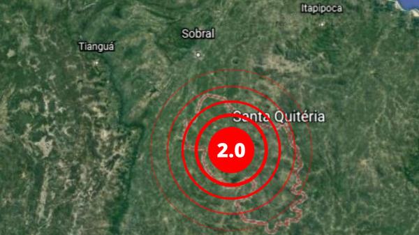 Mapa do tremor de terra registrado em Santa Quitéria, no Ceará
