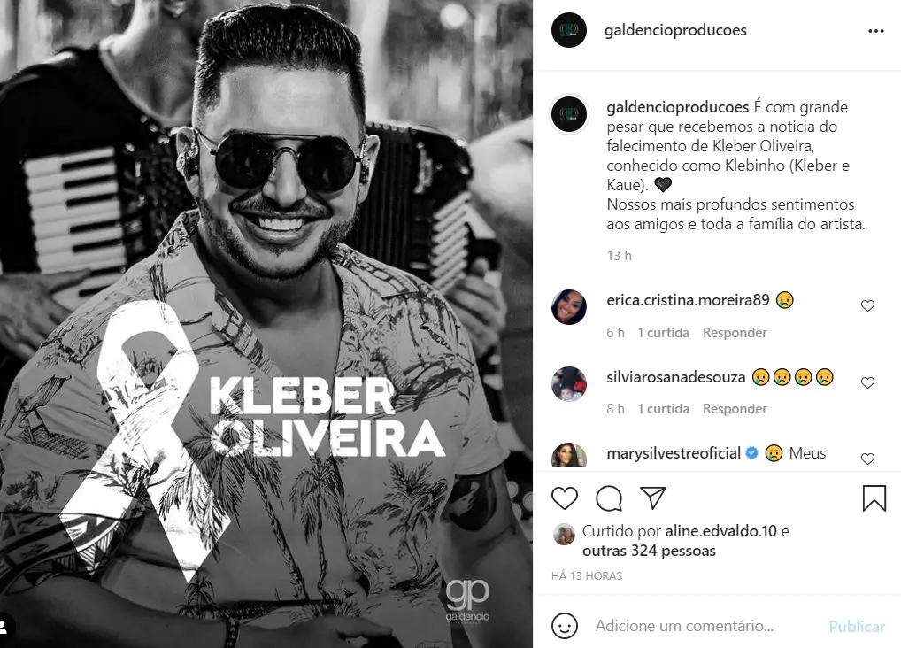 Homenagem postada para Kleber em rede social de produtora