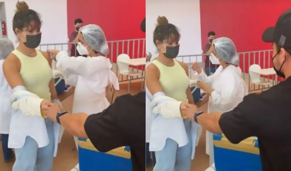 Thyane recebendo vacina contra Covid-19