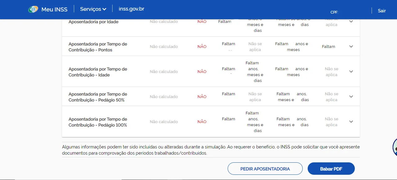 Simulação para saber quanto tempo falta para se aposentar
