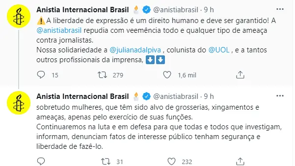 Print da Anistia Internacional