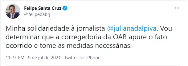 Print do tuíte do presidente da OAB