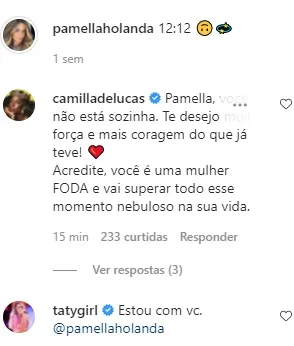 Pamella Holanda recebeu apoio de famosas em sua conta em uma rede social