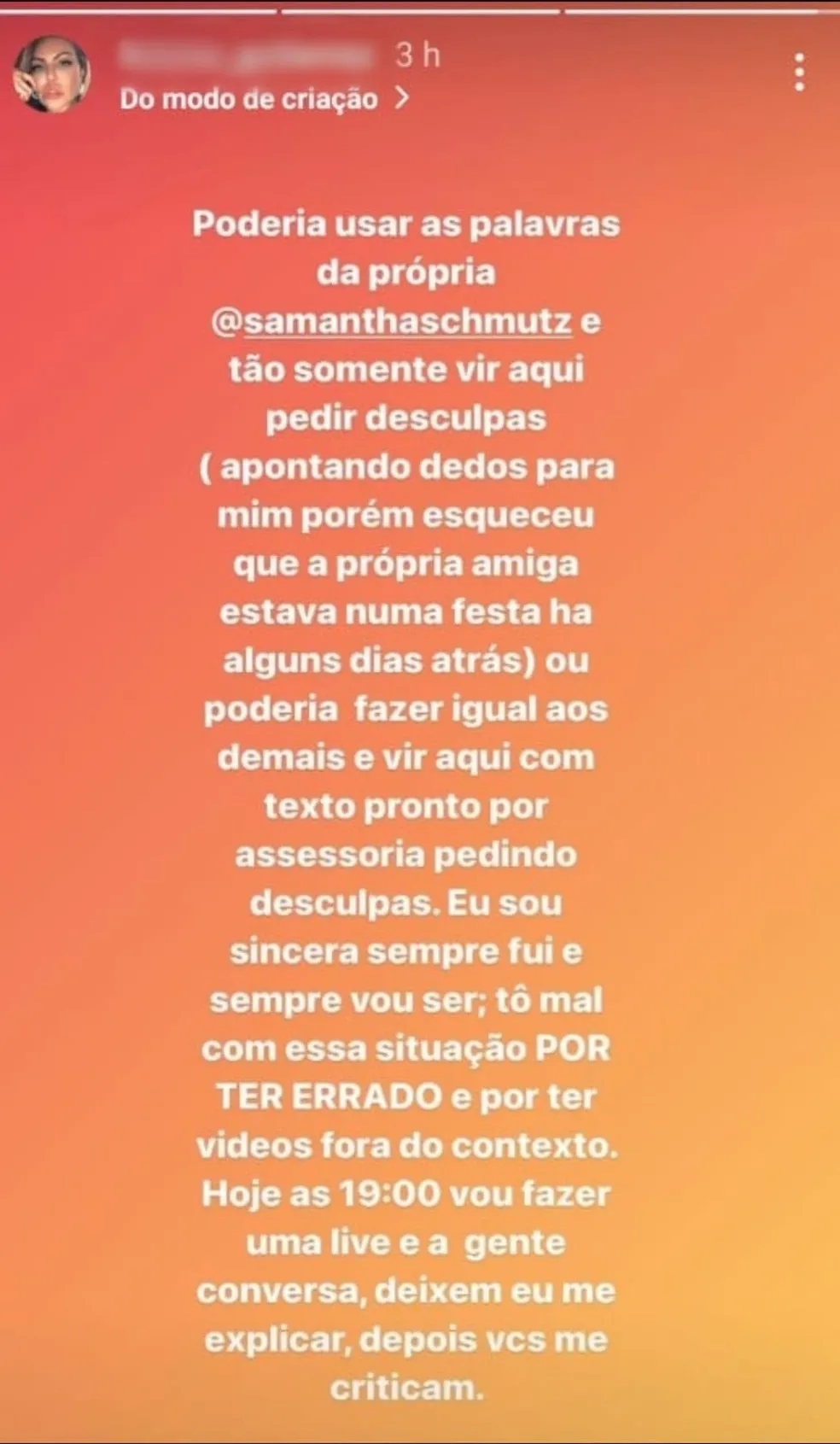 Veja a publicação da modelo após a situação