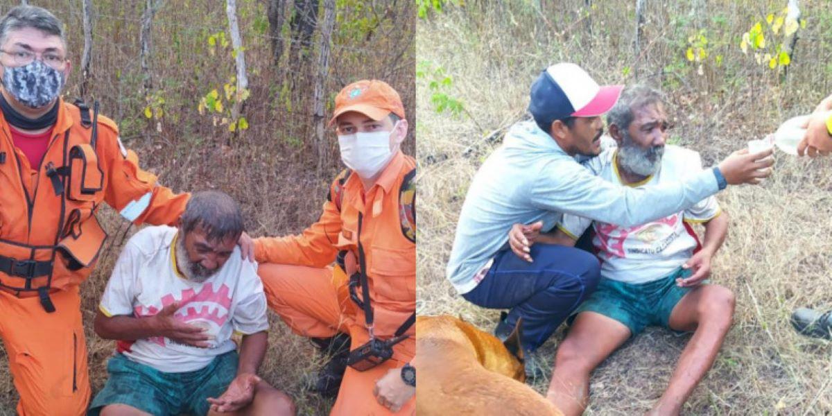 Momento em que idosos que estava desaparecido em Cariré é encontrado