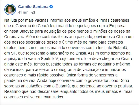 Print da postagem de Camilo