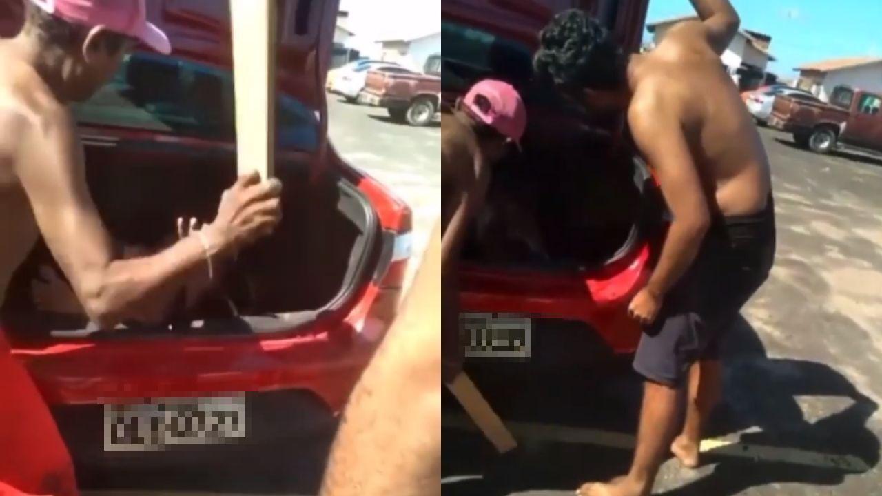 Travesti colocada dentro de porta-malas e agredida