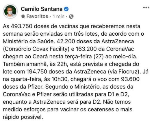 Camilo Santana no Instagram