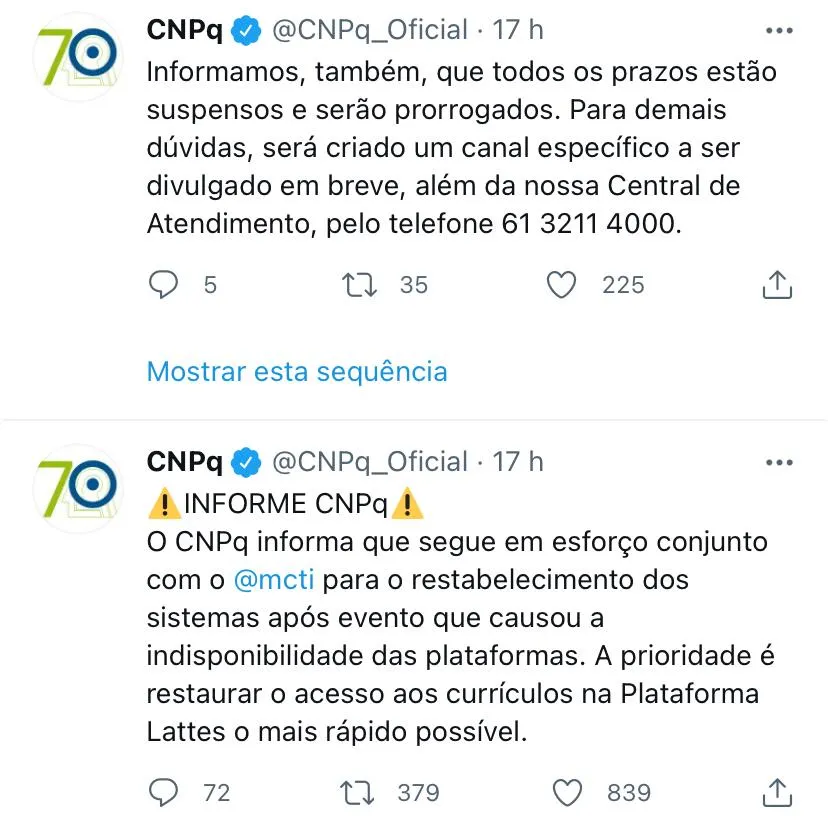 Dúvidas podem ser tiradas na Central de Atendimento do CNPq, diz nota