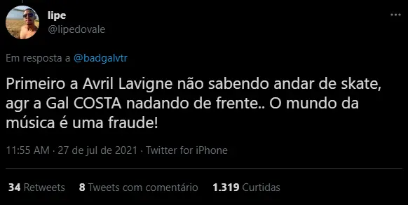 Print de meme sobre gal costa na natação olímpica em tóquio