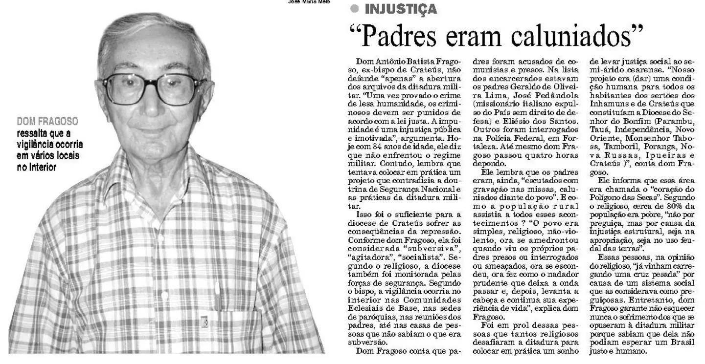 Reportagem de 2005 do Diário do Nordeste trouxe entrevista com Dom Fragoso