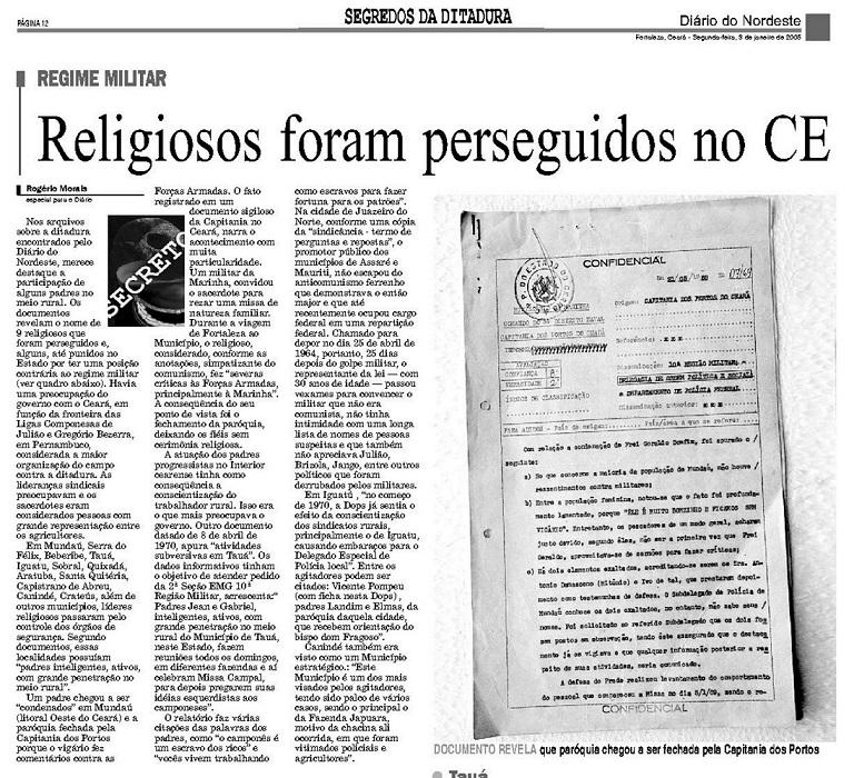 Documentos obtidos pelo Diário do Nordeste em 2005 revelam perseguição militar a membros do clero