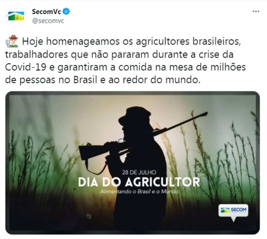 propaganda da SECOM com agricultor com espingarda