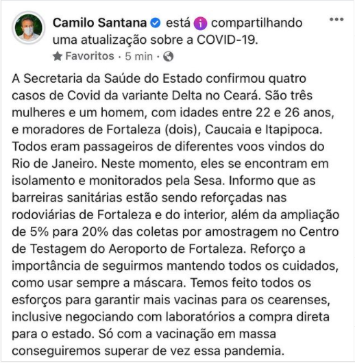 Print da publicação do Camilo